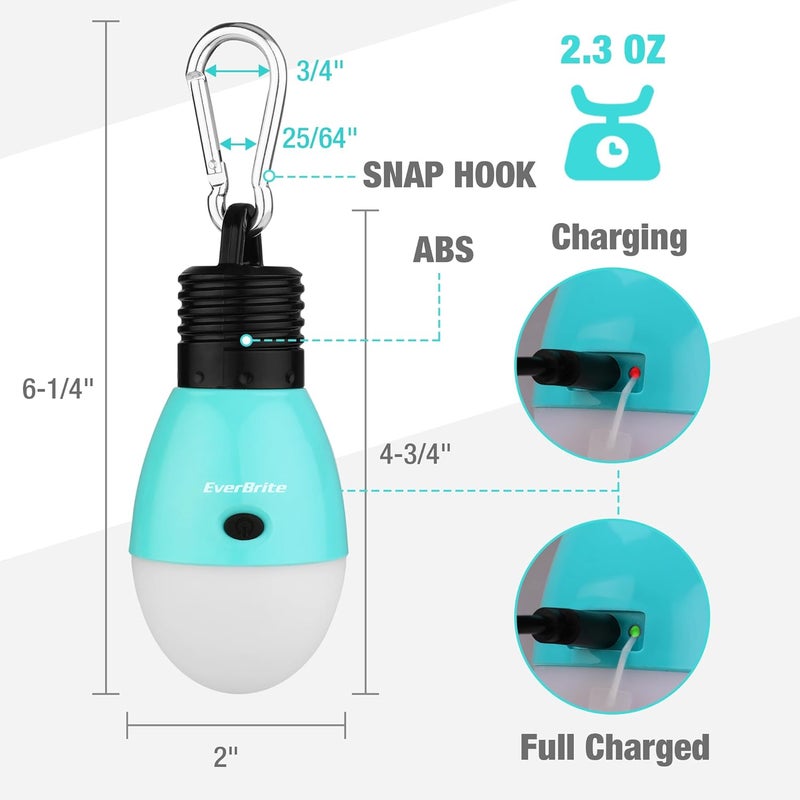 Ever Brite Rechargeable Camping Light,Portable Tent Lantern,3 Lighting Modes, Hanging Tent Light Bulbs with Clip Hook for Hiking, Fishing, Backpacking, Emergency and More,Blue(2 Pack) - Image 2